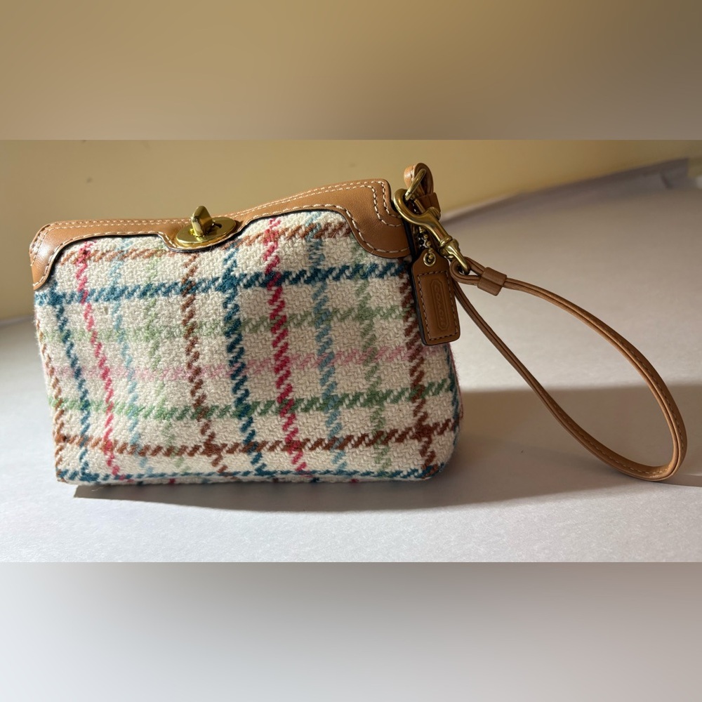 Coach Tattersall Wool Turnlock Top Wristlet – Plaid Wool & Leather